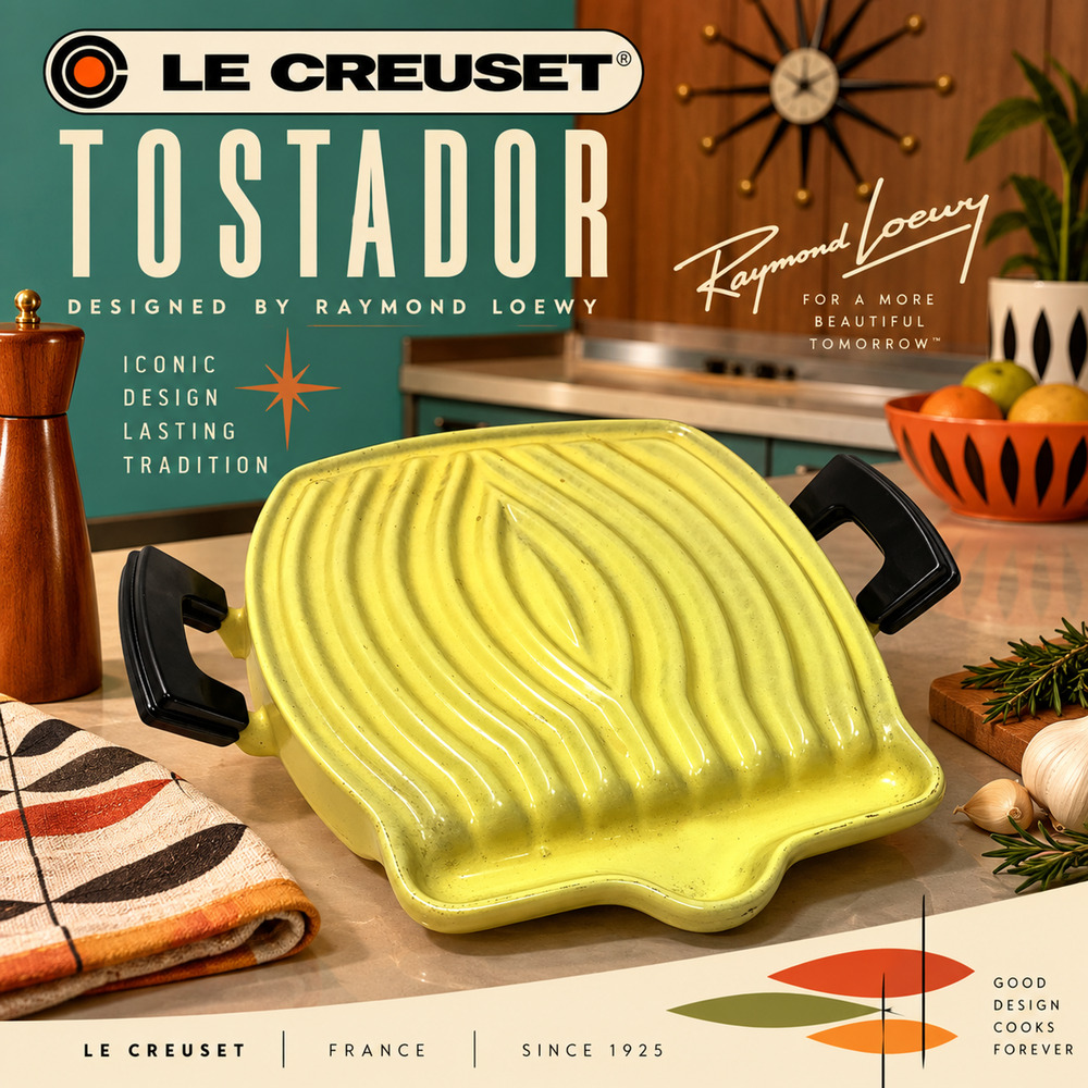 Vintage Le Creuset Raymond Loewy Tostador Grill Elysée Yellow MCM France 1960s
